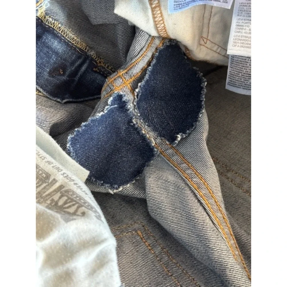Levis 511 Shorts Mens 31 Blue Denim Cutoff Distressed Raw Hem Jeans w/ Patches‎